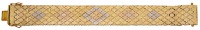 A fancy-link strap bracelet, of tricoloured design with textured detailing, Italian assay mark for Celin Renato,...