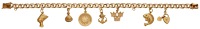A charm bracelet, the fancy-link chain suspending various charms to include the Tre Kronor, a heart-shaped padlock,...
