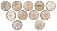 South Africa, George VI, Crowns (5), 1947, 1949, 1950, 1951, 1952 (KM 31, 40.1, 40.2, 41); Elizabeth II, Crowns (4),...