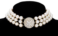 A cultured pearl and diamond necklace, the three rows of cultured pearls, measuring approximately 8.5mm, to a 19th...