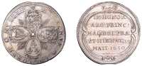 Birth of Prince Charles, 1630, a silver medal, unsigned (attributed to N. Briot), cruciform shields, rays in angles,...
