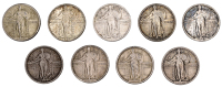 United States of America, Quarter-Dollars (9), 1917 (3), 1917s, 1918s, 1919 (2), 1924, 1929 (KM 135, 141) [9]. Fine...
