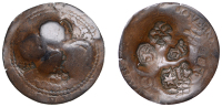 Malta, Hugues Loubenx de Verdalle (1582-95), copper 4 Tarí, with countermarks (4), viz. crowned star, crowned...