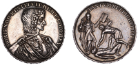 Murder of Sir Edmund Berry Godfrey, 1678, a silver medal J. Milton, c. 1790 after George Bower’s original, bust of...