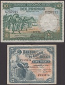 Banque du Congo Belge, 5 Francs, 10 August 1943, serial number P759926, also 10 Francs, 10 December 1941, serial...