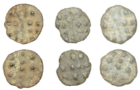 British Iron Age, DUROTRIGES, Uninscribed issues, cast bronze Units (3), Hengistbury Multi Dots type, spike through...