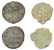 British Iron Age, DUROTRIGES, Uninscribed issues, cast bronze Units (2), Hengistbury V-type, spike, pellets and...