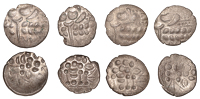 British Iron Age, DUROTRIGES, Uninscribed issues, billon Staters (4), Spread Tail type, devolved head of Apollo,...