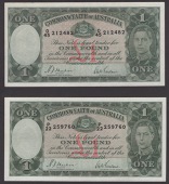 Commonwealth of Australia, £1 (2), ND (1939), serial numbers O/45 212482 and P/22 259760, Sheehan and McFarlane...