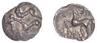 British Iron Age, SOUTHERN REGION, possibly BELGAE, Uninscribed issues, silver Unit, three uncertain animal-like...