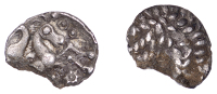 British Iron Age, NORTH THAMES, possibly Eastern or Catuvellauni, Uninscribed issues, silver Unit, trace of head...