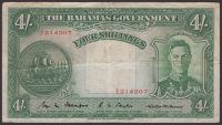 Bahamas Government, 4 Shillings, ND (1941), serial number A/4 214207, Heape, Taylor, and Moore signatures, original...