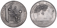 Spain, Arrival of the King in Madrid, 1701, a pewter medal by M. Smeltzing, Queen seated holding globular and...