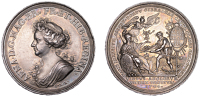 Medallions, British Victories at Schellenberg, Blenheim, Gibraltar and Malaga, 1704, a silver medal by P.H. Müller...