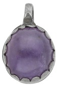 A Medieval silver and amethyst pendant, circa 13th - 14th century, the oval cabochon amethyst within a closed flat...