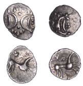 British Iron Age, ICENI, Ecen (c. AD 10-43), silver Half Units (2), Mini Stick Horse type, back-to-back open...