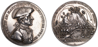 Medallions, Relief of Gibraltar, 1783, a silver medal by J.C. Reich, bust of Admiral Elliott right, rev. view of...