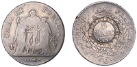 Scotland, DALZELL (Lanarkshire), Dalzell Farm, a France, Republic, 5 Francs, AN 5q, [1796/7] Perpignan, rev....