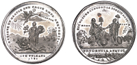 Medallions, Relief of Gibraltar and the Peace of Versailles, 1783, a white metal medal by J.C. Reich, Peace and...