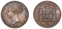 Gibraltar, Victoria, Proof 2 Quarts, 1861, edge plain, 9.90g/12h (Prid. 4; KM 3). Unevenly toned with clouded...