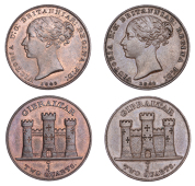Gibraltar, Victoria, Two Quarts (2), both 1842 (Prid. 2; KM 3) [2]. Good very fine to extremely fine, the latter...