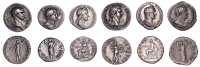 Domitian (81-96), Denarius, 87, laureate head right, rev. Minerva advancing right, holding spear and shield,...