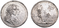 William and Mary, Coronation, 1689, a white metal medal by J. Smeltzing after Bower, conjoined busts right, rev....