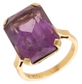 An amethyst ring, set with a scissor-cut amethyst, stamped ‘9CT’, ring size J - K. 	 £200-£300
