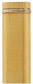 A gold plated lighter by Cartier, of flattened cylindrical form, with chequered engine-turned finish, with tricolour...
