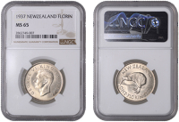 New Zealand, George VI, Florin, 1937, London (KM 10). Lustrous, mint state [Graded by NGC as MS 65]	 £100-£120