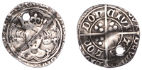 Edward V (1483), Groat, class XXII, London, mm. halved sun and rose (no. 1), no fleur on breast, no pellet below...