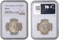New Zealand, George VI, Florin, 1951, London (KM 18). Light cabinet tone, mint state [Graded by NGC as MS 65]	...