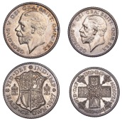 George V, Proof Halfcrown and Florin, both 1927 (S 4037-8); together with an official gilt-blocked case for 1927...