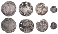 Henry VIII, First coinage, Halfpenny, Tower, mm. portcullis, 0.33g/6h (N 1779; S 2334); Second coinage, Groat, mm....