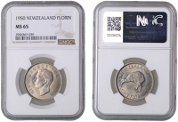 New Zealand, George VI, Florin, 1950, London (KM 18). Lustrous, mint state [Graded by NGC as MS 65]	 £100-£120