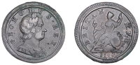 George I (1714-1727), Halfpenny, 1719, obv. 1, two ornate shoulder straps (BMC 791; S 3660A). Some surface deposits,...