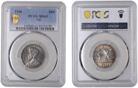 Fiji, George V, Shilling, 1936, London (KM 4). Attractive cabinet tone, good extremely fine [Graded by PCGS as MS...