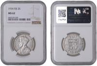 Fiji, George V, Florin, 1934, London (KM 5). Extremely fine [Graded by NGC as MS 62]	 £100-£120