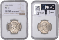 Fiji, George V, Florin, 1936, London (KM 5). Lustrous, extremely fine [Graded by NGC as MS 62]	 £100-£120