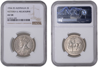 Australia, George V, Florin, 1934-35, Victoria and Melbourne Centenary, Melbourne (KM 33). About extremely fine...