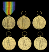 Victory Medal 1914-19 (6) (78465 Pte. A. Abraham. Welsh R.; 56362 Pte. E. Beswick. Welsh R.; 74172 Pte. T. Harries....
