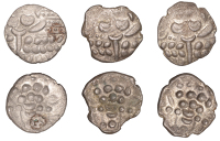 British Iron Age, DUROTRIGES, Uninscribed issues, billon Staters (3), Cranborne Chase type, devolved head of Apollo...