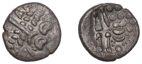 British Iron Age, DUROTRIGES, Uninscribed issues, silver Stater, Turf Cutter/Cranborne Chase type, devolved head of...