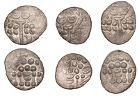 British Iron Age, DUROTRIGES, Uninscribed issues, billon Staters (3), Cranborne Chase type, devolved head of Apollo...