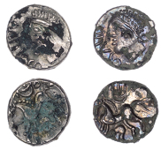British Iron Age, ATREBATES and REGNI, Tincomarus (c. 25 BC - AD 10), contemporary fourrée silver Units (2), Diadem...