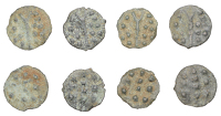British Iron Age, DUROTRIGES, Uninscribed issues, cast bronze Units (4), Hengistbury Multi Dots type, spike through...