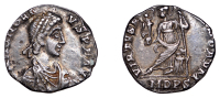 Honorius (393-423), Siliqua, Mediolanum, 395-402, pearl-diademed, draped and cuirassed bust right, d n honori-vs p f...