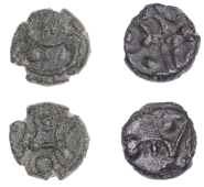 British Iron Age, EAST WILTSHIRE, Uninscribed issues, billon Units (2), Potterne Moon Head type, moon head right,...