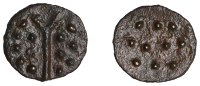 British Iron Age, DUROTRIGES, Uninscribed issues, cast bronze Unit, Hengistbury Multi Dots type, spike through...