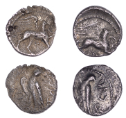 British Iron Age, CATUVELLAUNI, Tasciovanus (c. 25 BC - AD 10), silver Units (2), Eagle Griffin type, eagle standing...